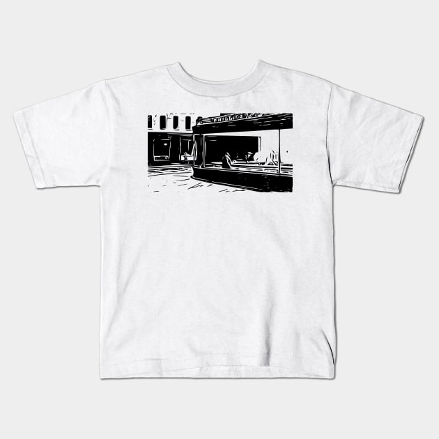 Nighthawks | Edward Hopper | 1942 | Line art Kids T-Shirt by Classical